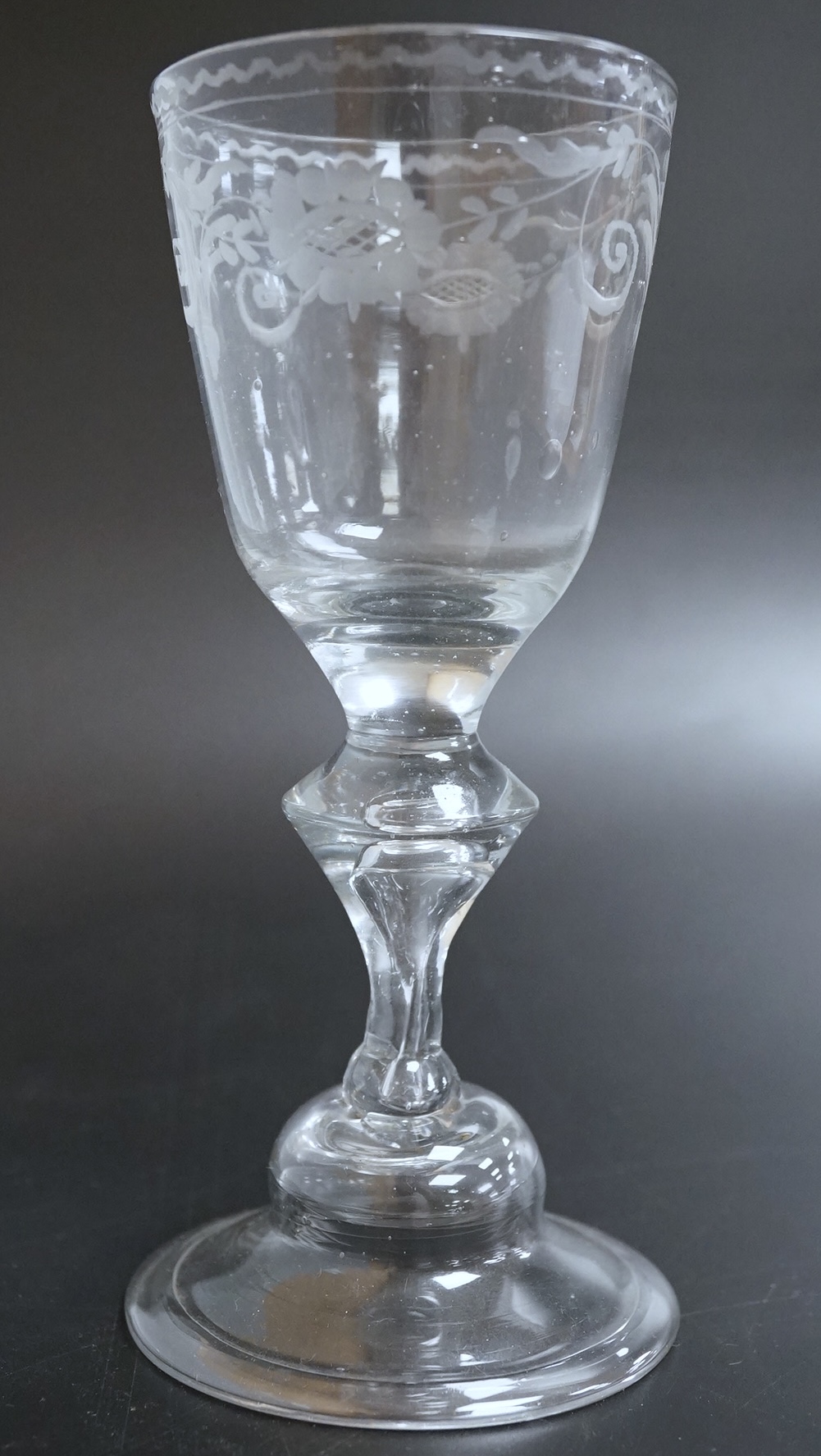 An 18th century Lauenstein drinking glass, engraved bowl, 15.5cm
